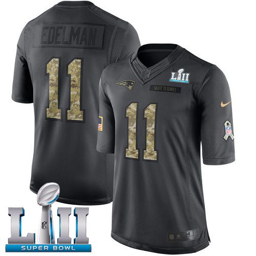 Men New England Patriots #11 Edelman Anthracite Salute To Service Limited 2018 Super Bowl NFL Jerseys